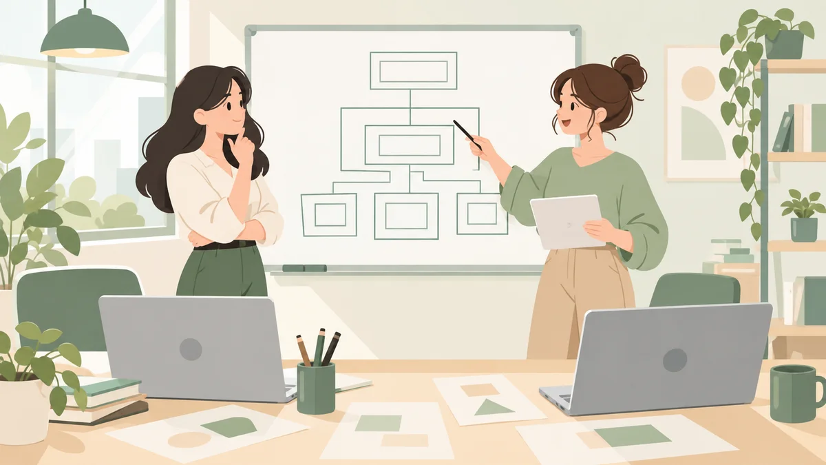 办公室白板旁同事推敲排版逻辑